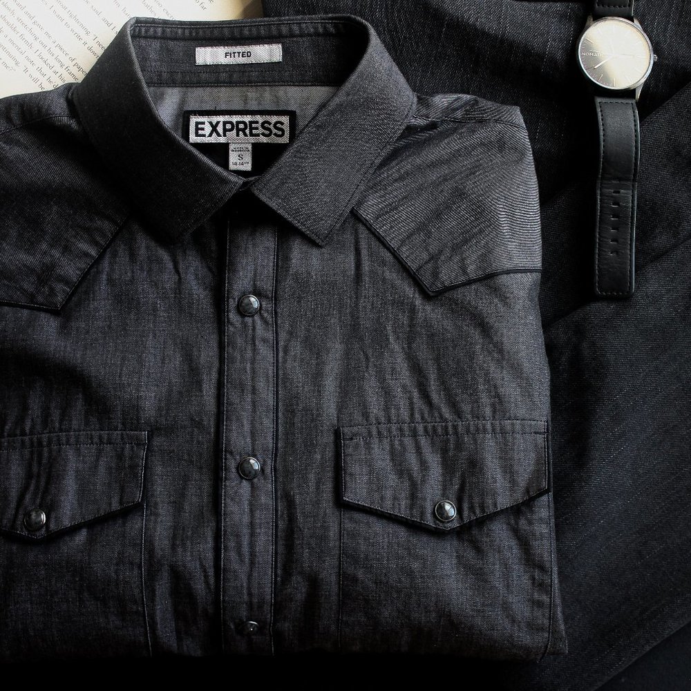 Mens Charcoal Gray Long sleeve Button Up (Express)